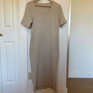 Ilana Kohn Scoop Neck Sand Rib Knit Cotton Midi T-Shirt Dress